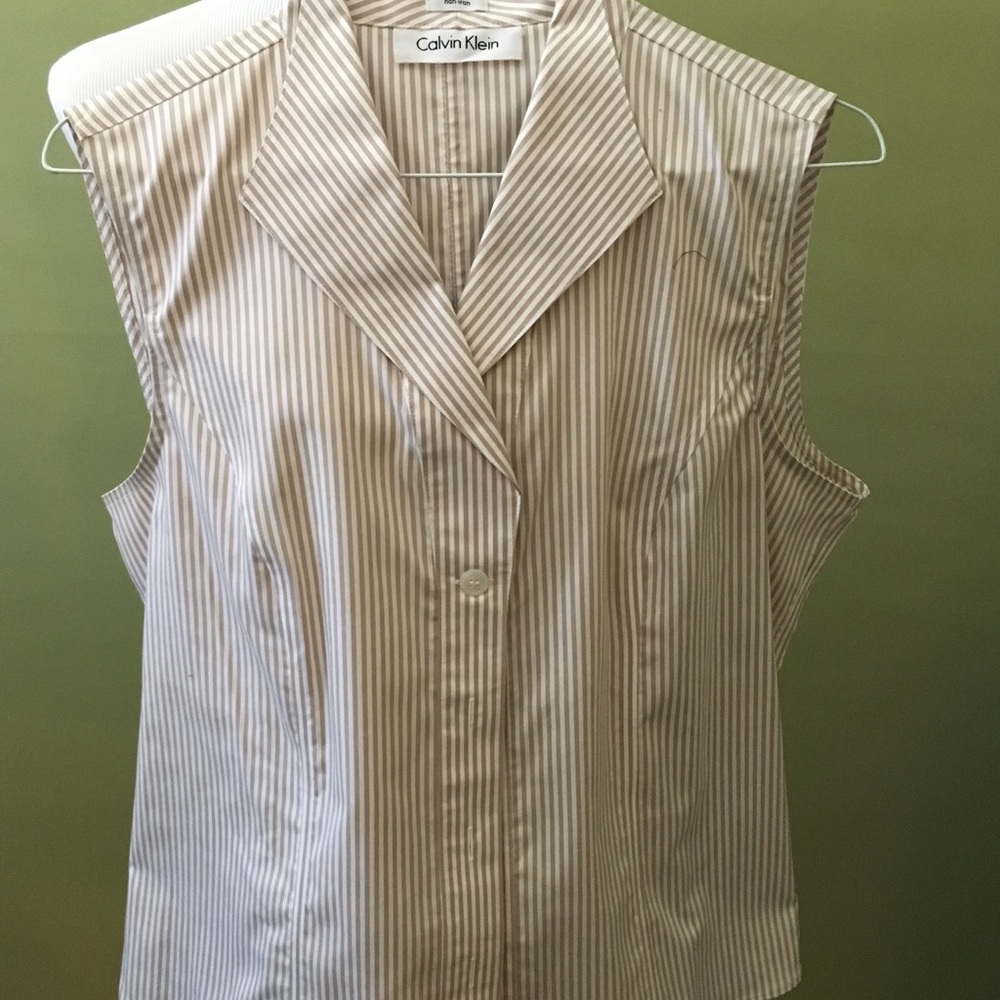 Calvin Klein tan and white pinstriped to